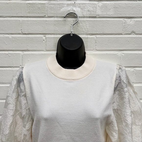 Shop The Mint Sheer Floral Long Sleeved Sweater in White, SZ L - Never Worn! - Picture 4 of 10